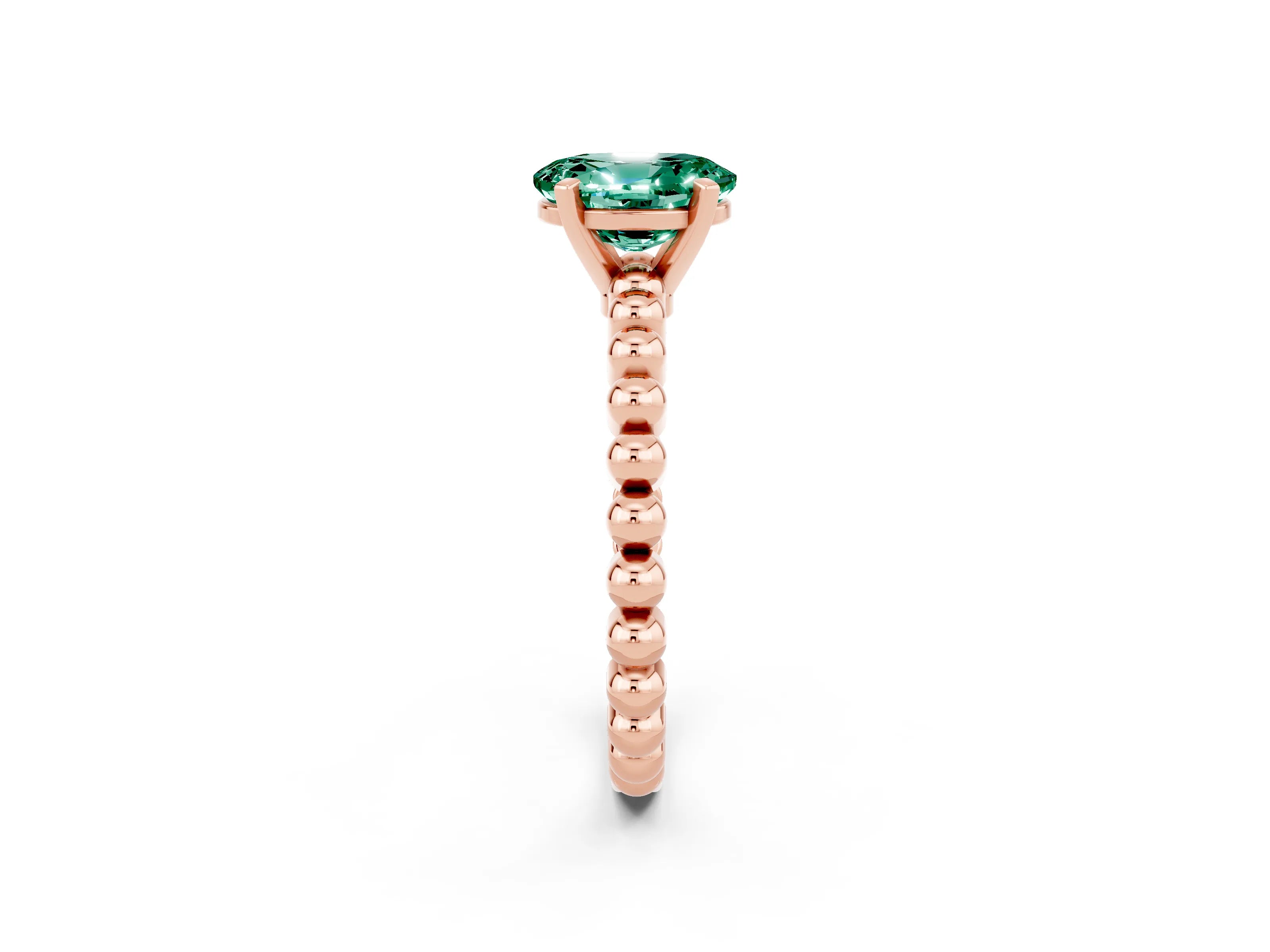 Rose gold Oval Cut Green Sapphire Solitaire Ring with Beaded Band and Prong Setting_2