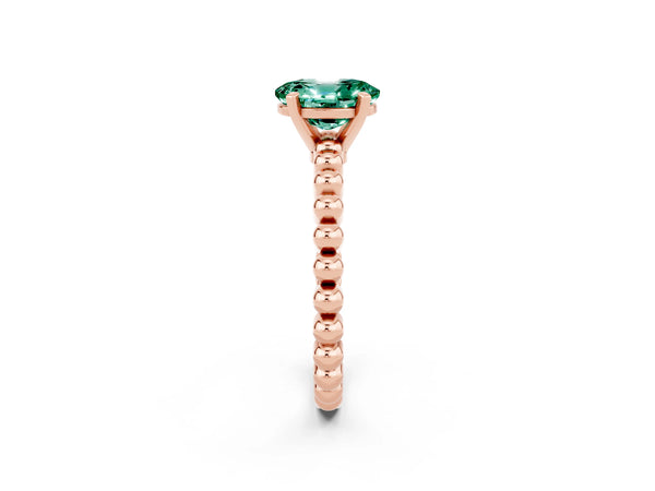 Rose gold Oval Cut Green Sapphire Solitaire Ring with Beaded Band and Prong Setting