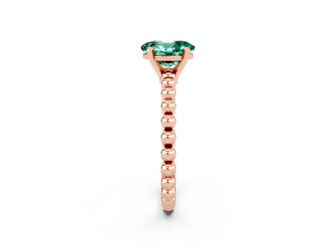 Rose gold Oval Cut Green Sapphire Solitaire Ring with Beaded Band and Prong Setting_2