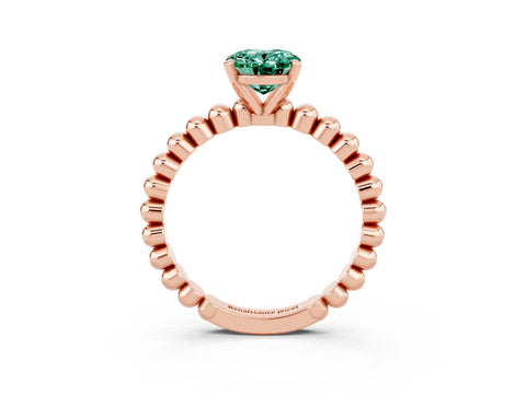 Rose gold Oval Cut Green Sapphire Solitaire Ring with Beaded Band and Prong Setting_3