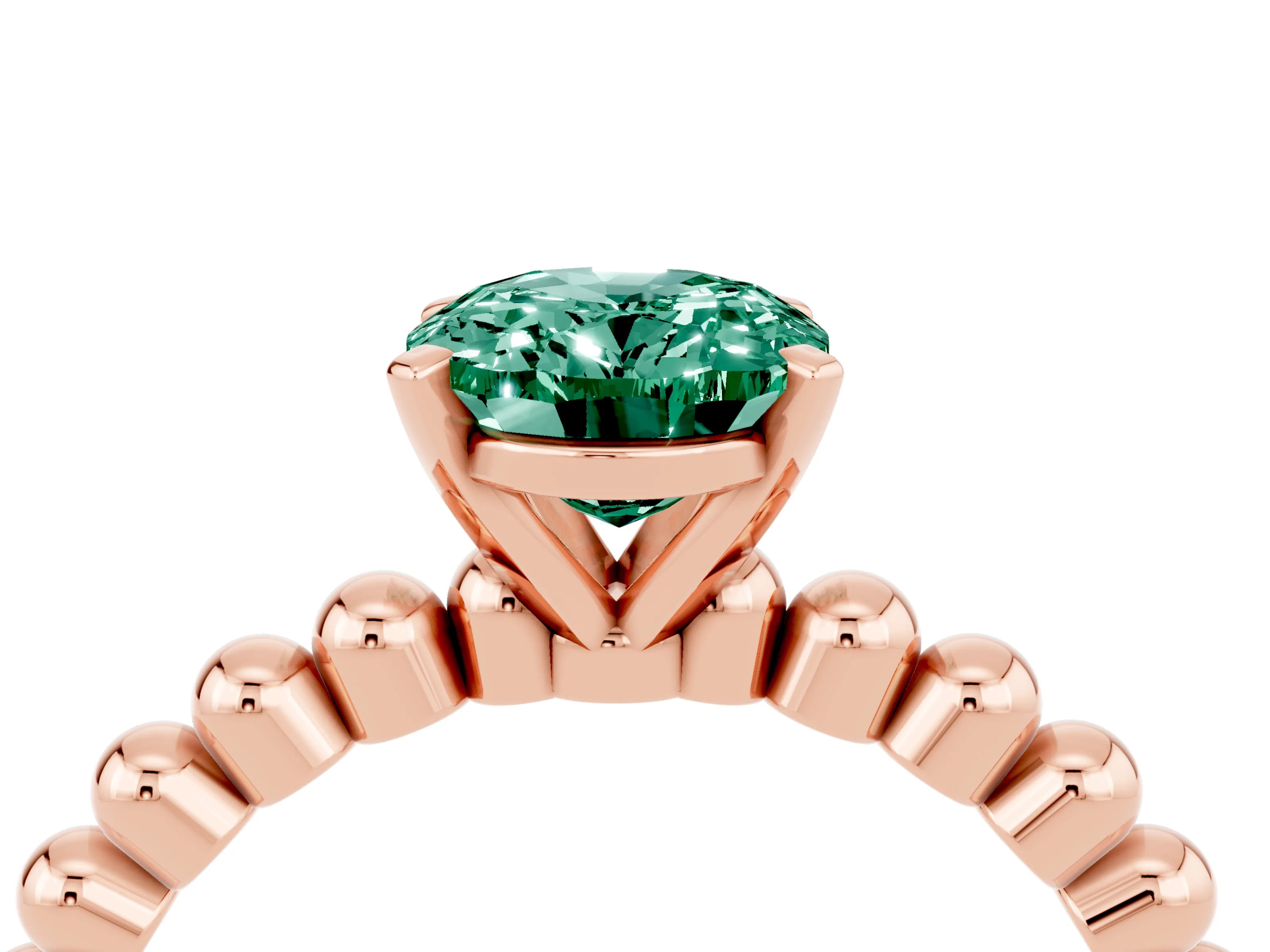 Rose gold Oval Cut Green Sapphire Solitaire Ring with Beaded Band and Prong Setting_4