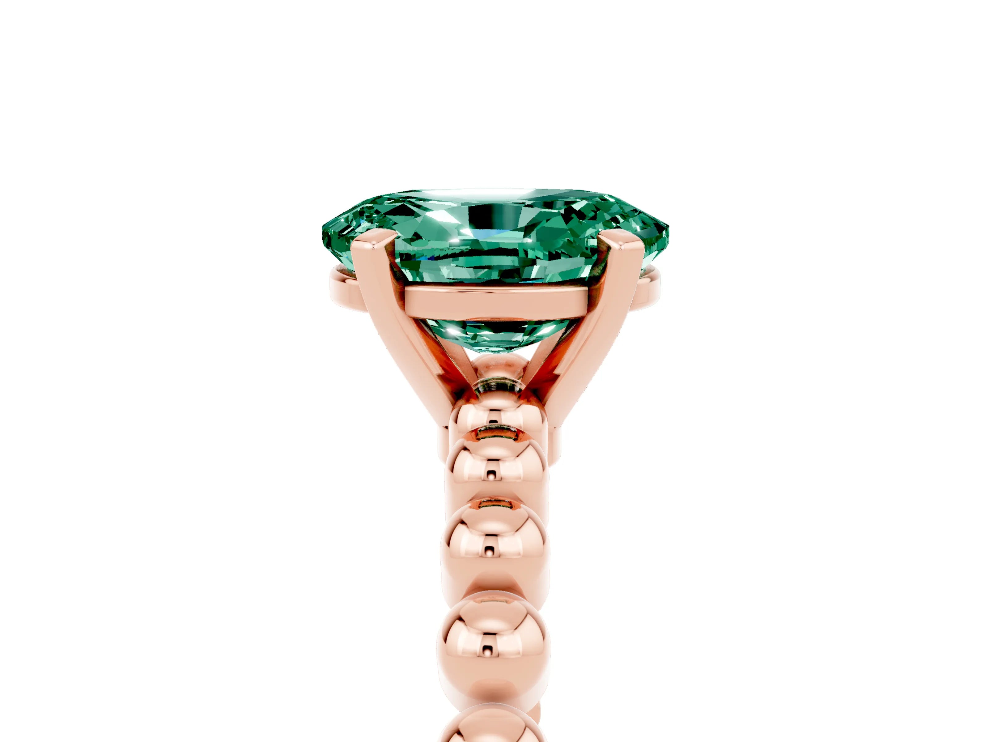 Rose gold Oval Cut Green Sapphire Solitaire Ring with Beaded Band and Prong Setting_5