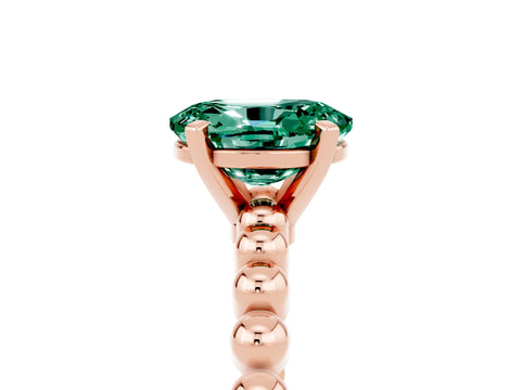 Rose gold Oval Cut Green Sapphire Solitaire Ring with Beaded Band and Prong Setting_5