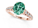 Rose gold Oval Cut Green Sapphire Solitaire Ring with Cathedral Setting and Pavé Band_1