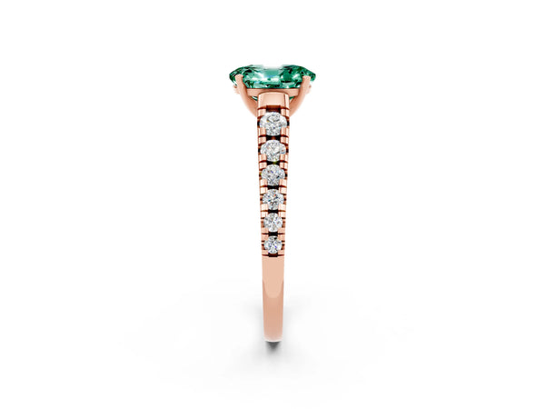 Rose gold Oval Cut Green Sapphire Cathedral Solitaire Ring with Round  Pavé Band