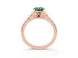Rose gold Oval Cut Green Sapphire Solitaire Ring with Cathedral Setting and Pavé Band_3