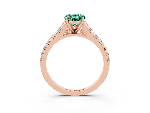 Rose gold Oval Cut Green Sapphire Cathedral Solitaire Ring with Round  Pavé Band