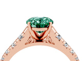 Rose gold Oval Cut Green Sapphire Solitaire Ring with Cathedral Setting and Pavé Band_4