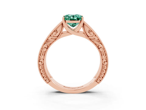 Rose gold Oval Cut Green Sapphire Solitaire Ring with Engraved Band and Four-Prong Setting_3