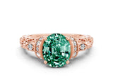 Rose gold Oval Cut Green Sapphire Solitaire Ring with Filigree Band and Four-Prong Setting_24