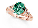 Rose gold Oval Cut Green Sapphire Solitaire Ring with Filigree Band and Four-Prong Setting_25