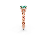 Rose gold Oval Cut Green Sapphire Solitaire Ring with Filigree Band and Four-Prong Setting_26