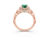 Rose gold Oval Cut Green Sapphire Solitaire Ring with Filigree Band and Four-Prong Setting_27