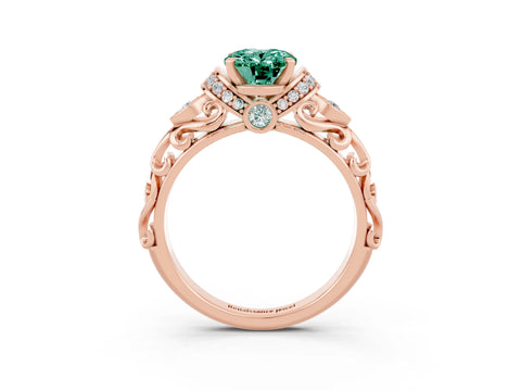 Rose gold Oval Cut Green Sapphire Solitaire Ring with Filigree Band and Four-Prong Setting_27
