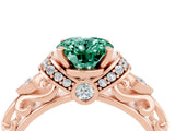 Rose gold Oval Cut Green Sapphire Solitaire Ring with Filigree Band and Four-Prong Setting_28