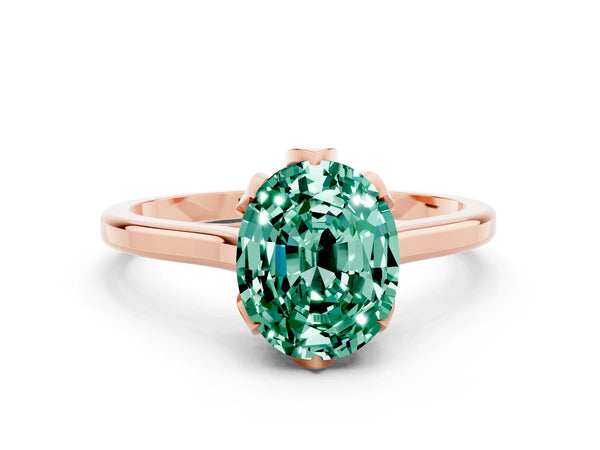Rose gold Oval Cut Green Sapphire Solitaire Ring with Flower Prong Setting and Classic Band