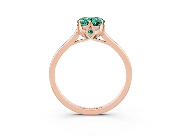 Rose gold Oval Cut Green Sapphire Solitaire Ring with Flower Prong Setting and Classic Band