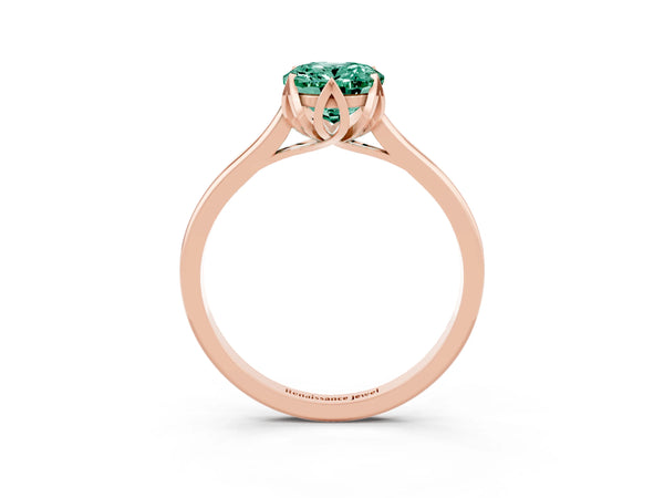 Rose gold Oval Cut Green Sapphire Solitaire Ring with Flower Prong Setting and Classic Band