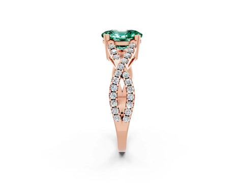 Rose gold Oval Cut Green Sapphire Solitaire Ring with Four-Prong Setting and Twisted Pavé Band_2