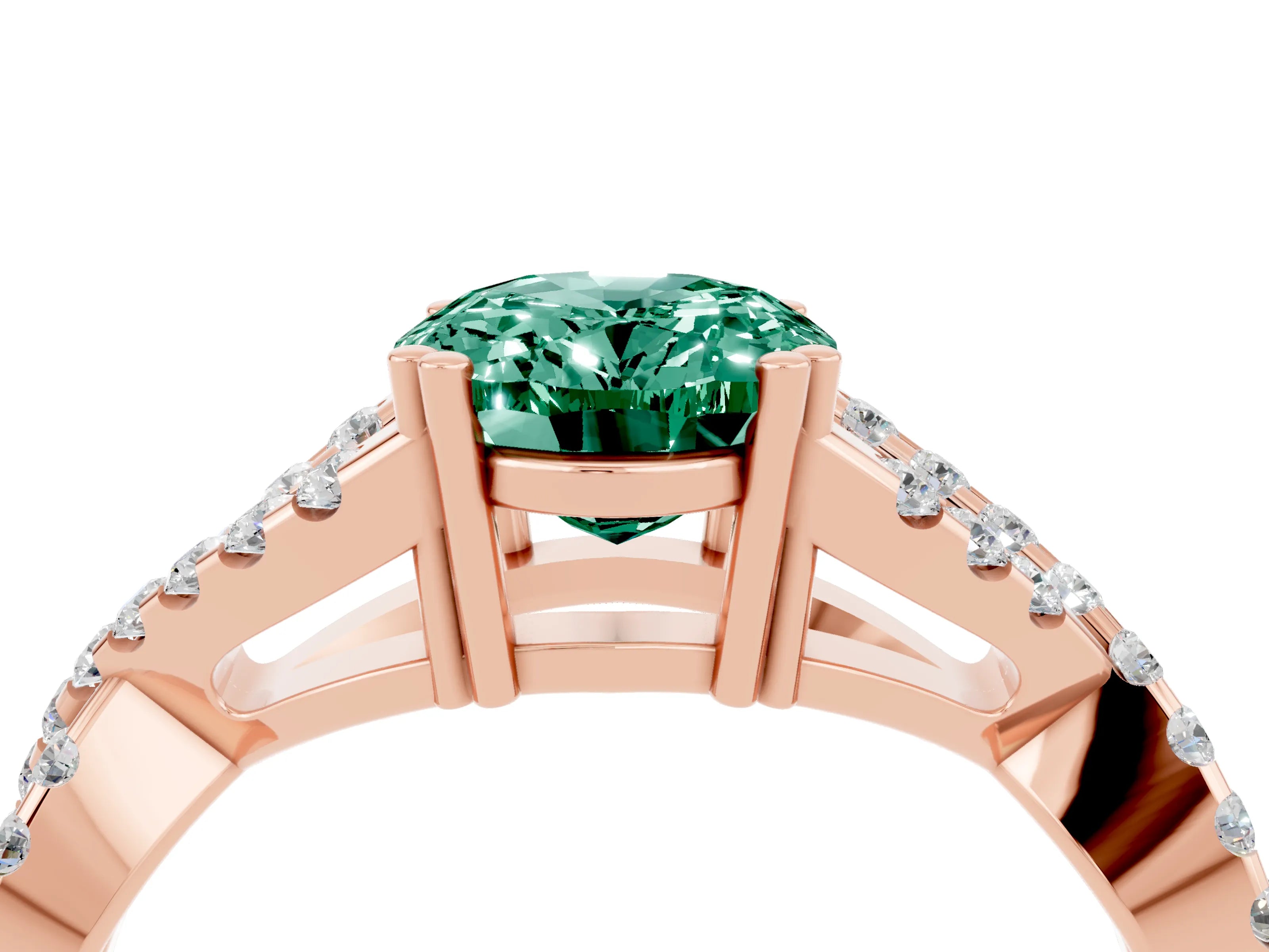 Rose gold Oval Cut Green Sapphire Solitaire Ring with Four-Prong Setting and Twisted Pavé Band_4