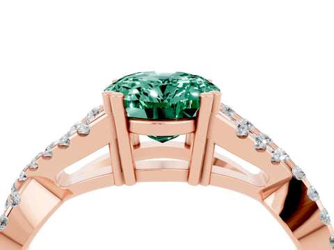Rose gold Oval Cut Green Sapphire Solitaire Ring with Four-Prong Setting and Twisted Pavé Band_4