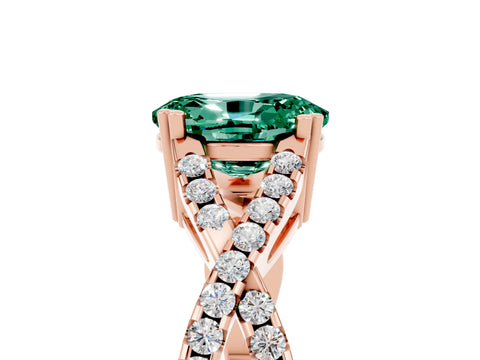 Rose gold Oval Cut Green Sapphire Solitaire Ring with Four-Prong Setting and Twisted Pavé Band_5