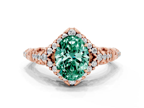 Rose gold Oval Cut Green Sapphire Solitaire Ring with Hidden Halo and Pavé Band_12