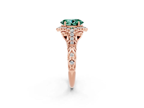 Rose gold Oval Cut Green Sapphire Solitaire Ring with Hidden Halo and Pavé Band_14