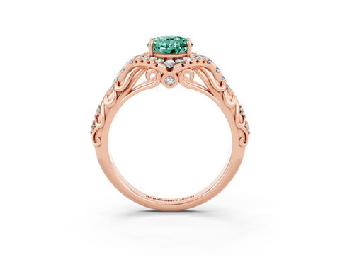 Rose gold Oval Cut Green Sapphire Solitaire Ring with Hidden Halo and Pavé Band_15