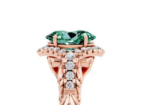 Rose gold Oval Cut Green Sapphire Solitaire Ring with Hidden Halo and Pavé Band_17