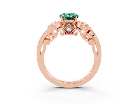 Rose gold Oval Cut Green Sapphire Solitaire Ring with Milgrain Pavé Band and Four-Prong Setting_27