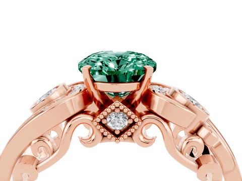 Rose gold Oval Cut Green Sapphire Solitaire Ring with Milgrain Pavé Band and Four-Prong Setting_28