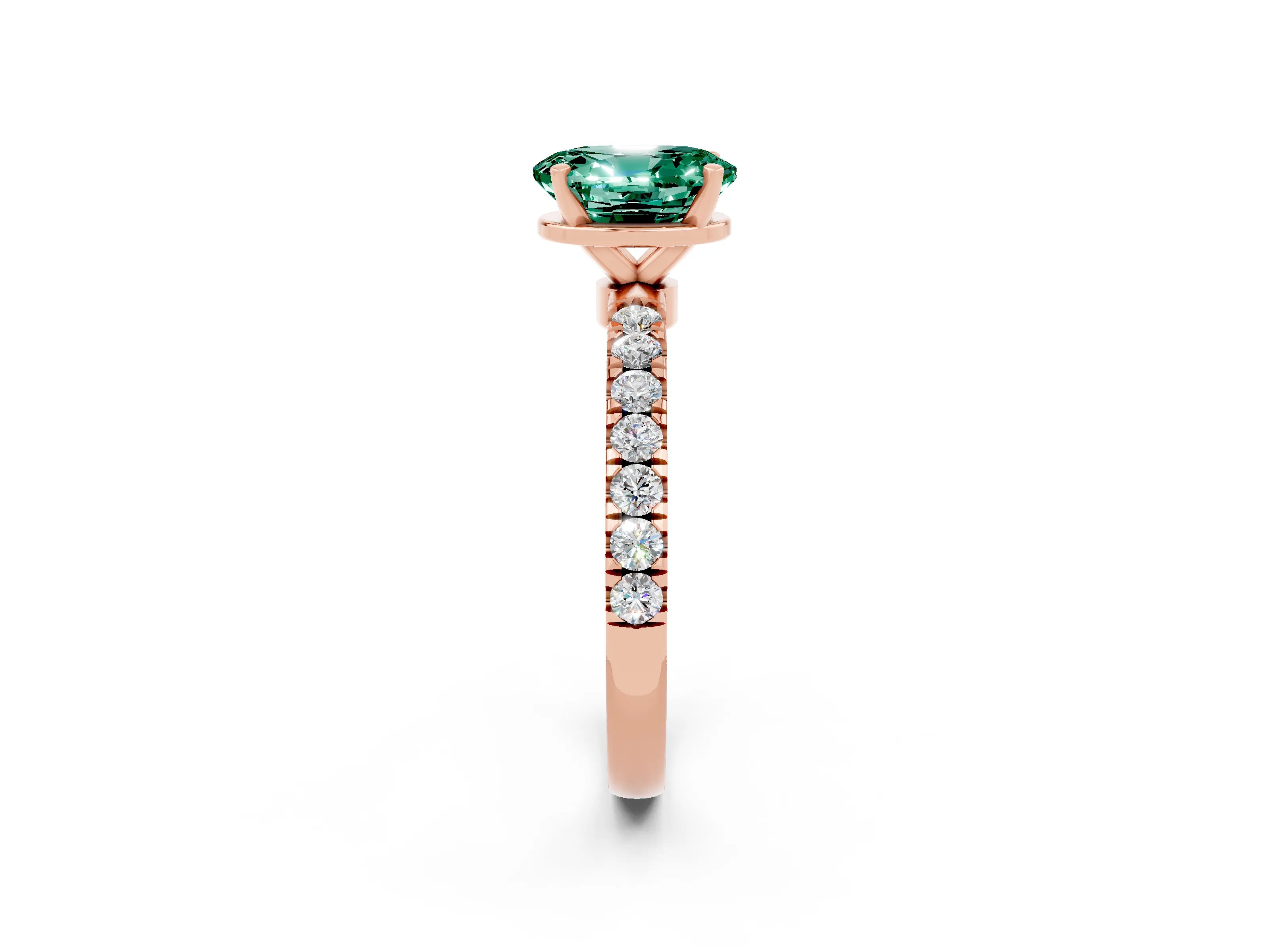 Rose gold Oval Cut Green Sapphire Solitaire Ring with Pavé Accents and Four-Prong Setting_2