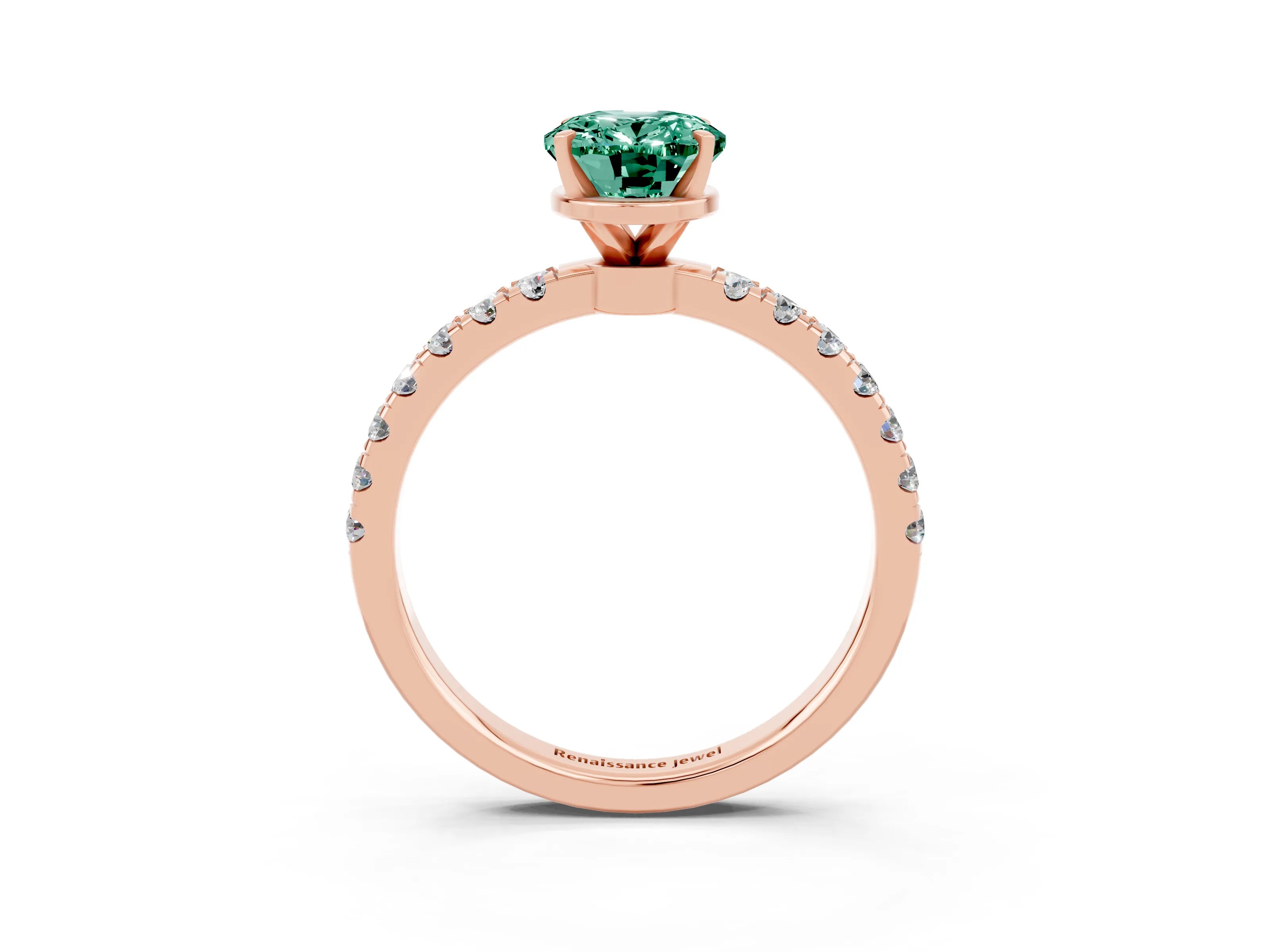 Rose gold Oval Cut Green Sapphire Solitaire Ring with Pavé Accents and Four-Prong Setting_3