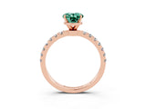 Rose gold Oval Cut Green Sapphire Solitaire Ring with Pavé Accents and Four-Prong Setting_3