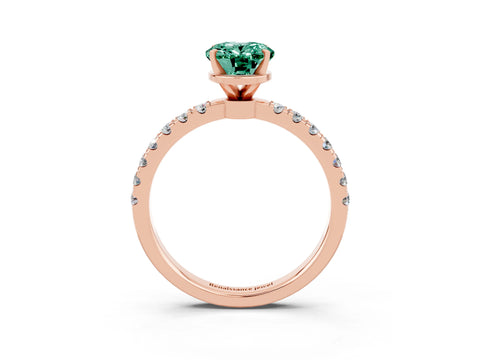 Rose gold Oval Cut Green Sapphire Solitaire Ring with Pavé Accents and Four-Prong Setting_3