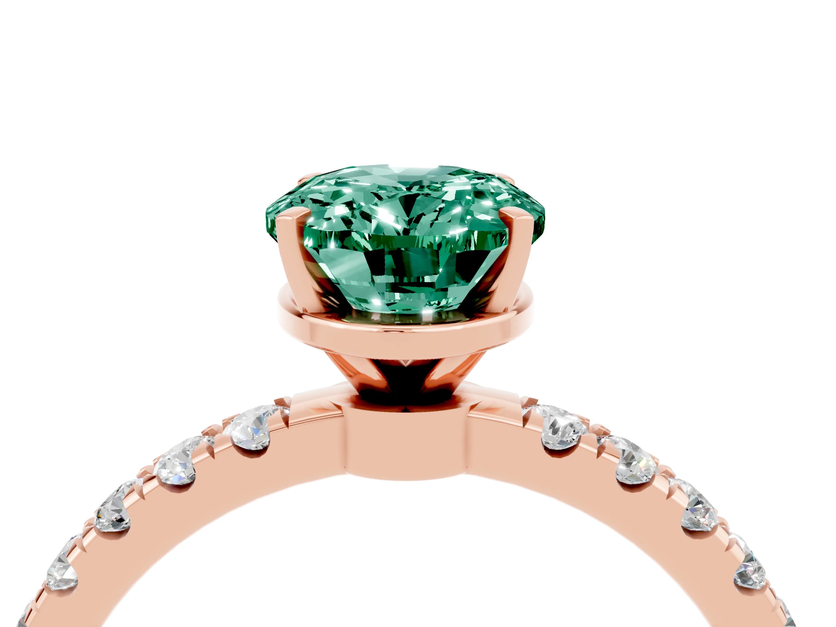 Rose gold Oval Cut Green Sapphire Solitaire Ring with Pavé Accents and Four-Prong Setting_4