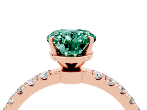 Rose gold Oval Cut Green Sapphire Solitaire Ring with Pavé Accents and Four-Prong Setting_4