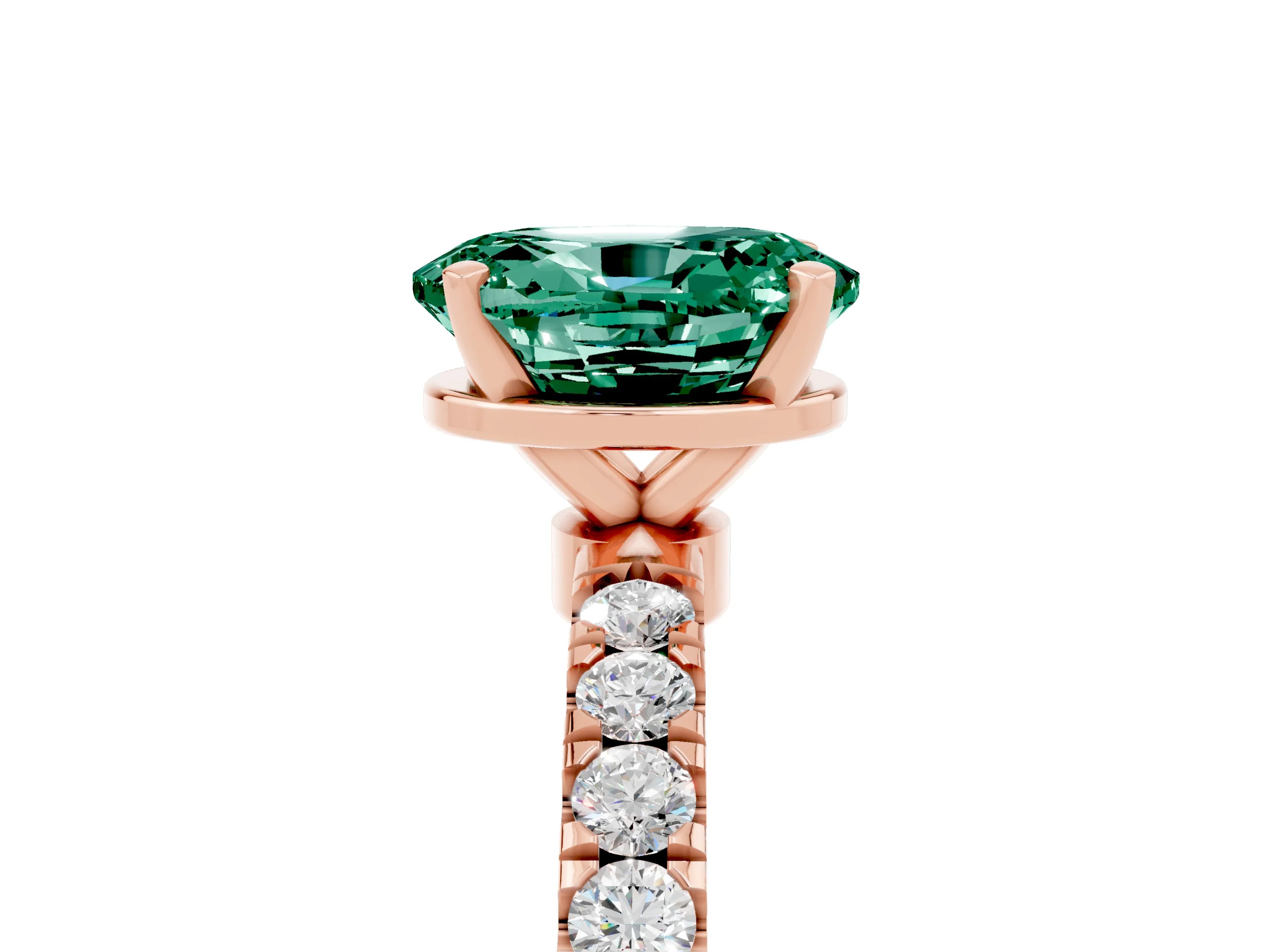 Rose gold Oval Cut Green Sapphire Solitaire Ring with Pavé Accents and Four-Prong Setting_5