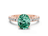Rose gold Oval Cut Green Sapphire Solitaire Ring with Pavé Band and Four-Prong Setting_24