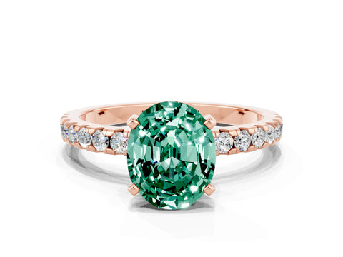 Rose gold Oval Cut Green Sapphire Solitaire Ring with Pavé Band and Four-Prong Setting_24