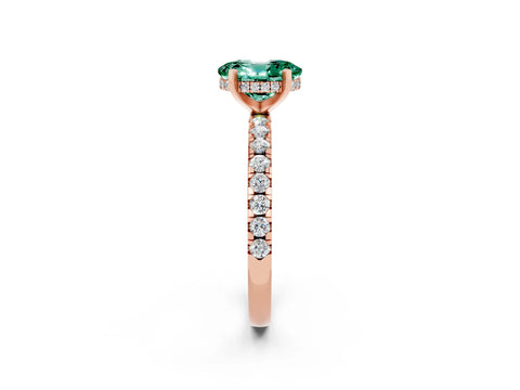 Rose gold Oval Cut Green Sapphire Solitaire Ring with Pavé Band and Four-Prong Setting_26