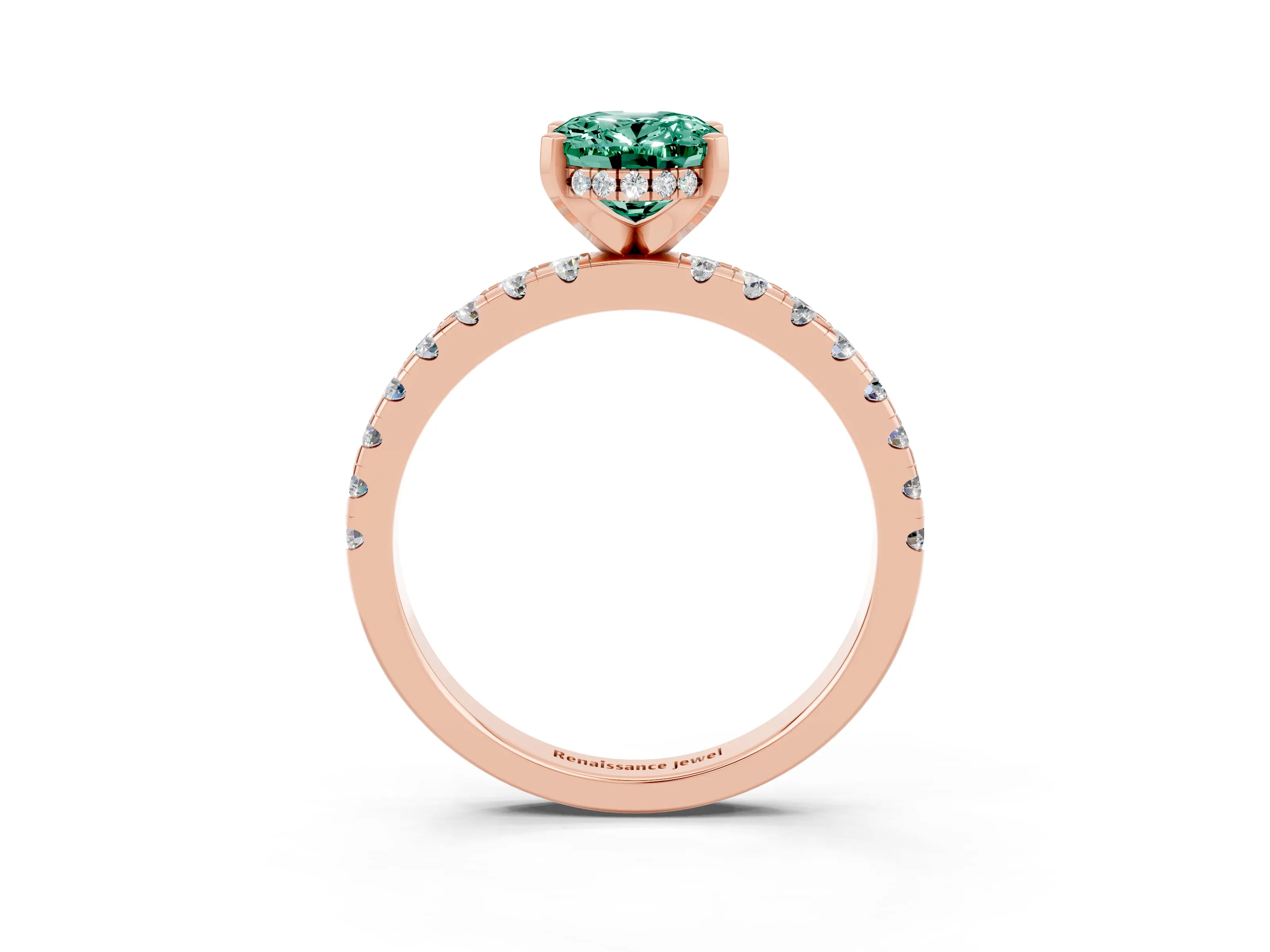 Rose gold Oval Cut Green Sapphire Solitaire Ring with Pavé Band and Four-Prong Setting_27