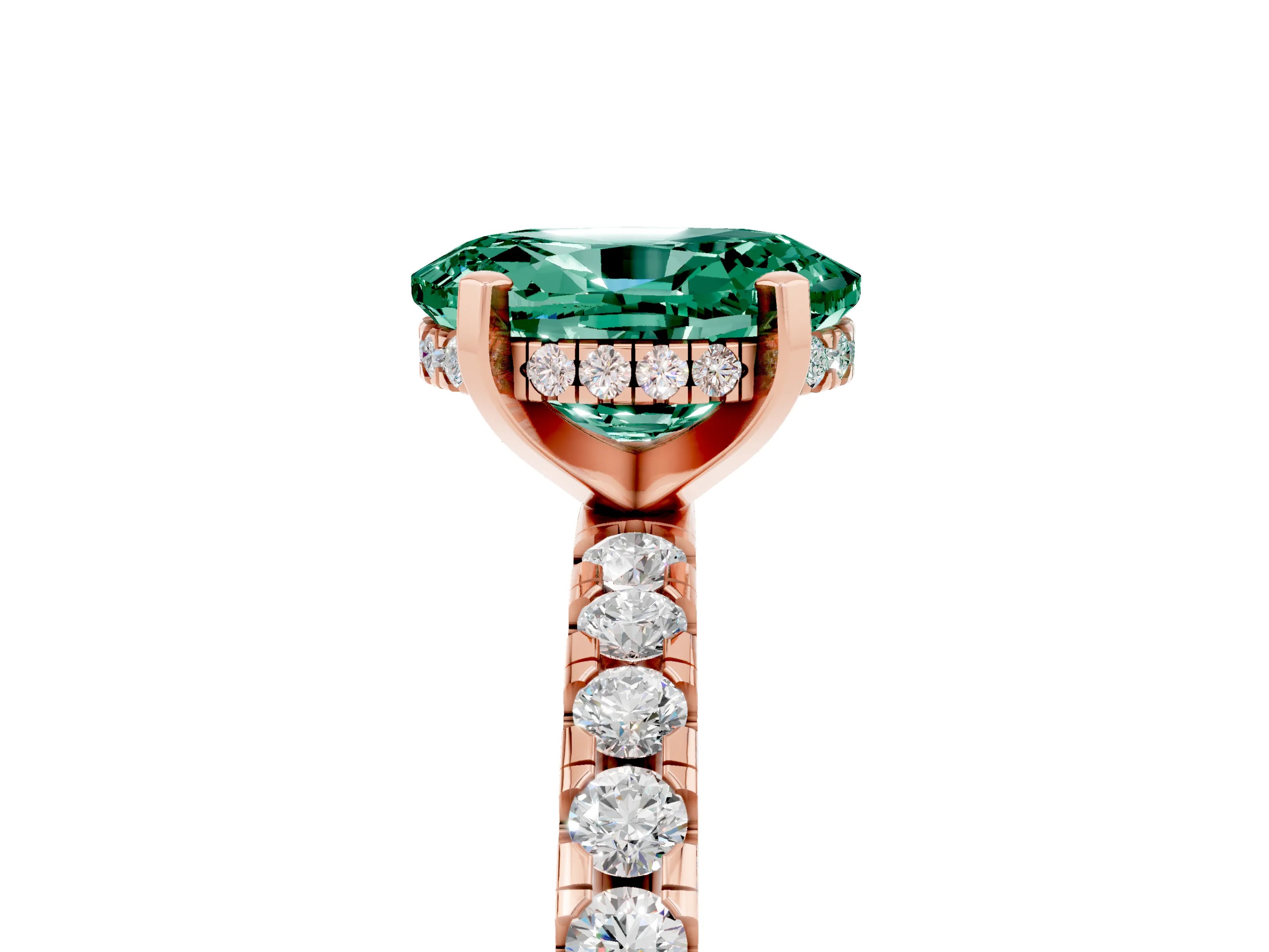Rose gold Oval Cut Green Sapphire Solitaire Ring with Pavé Band and Four-Prong Setting_29