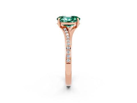 Rose gold Oval Cut Green Sapphire Solitaire Ring with Pavé Band and Prong Setting_14
