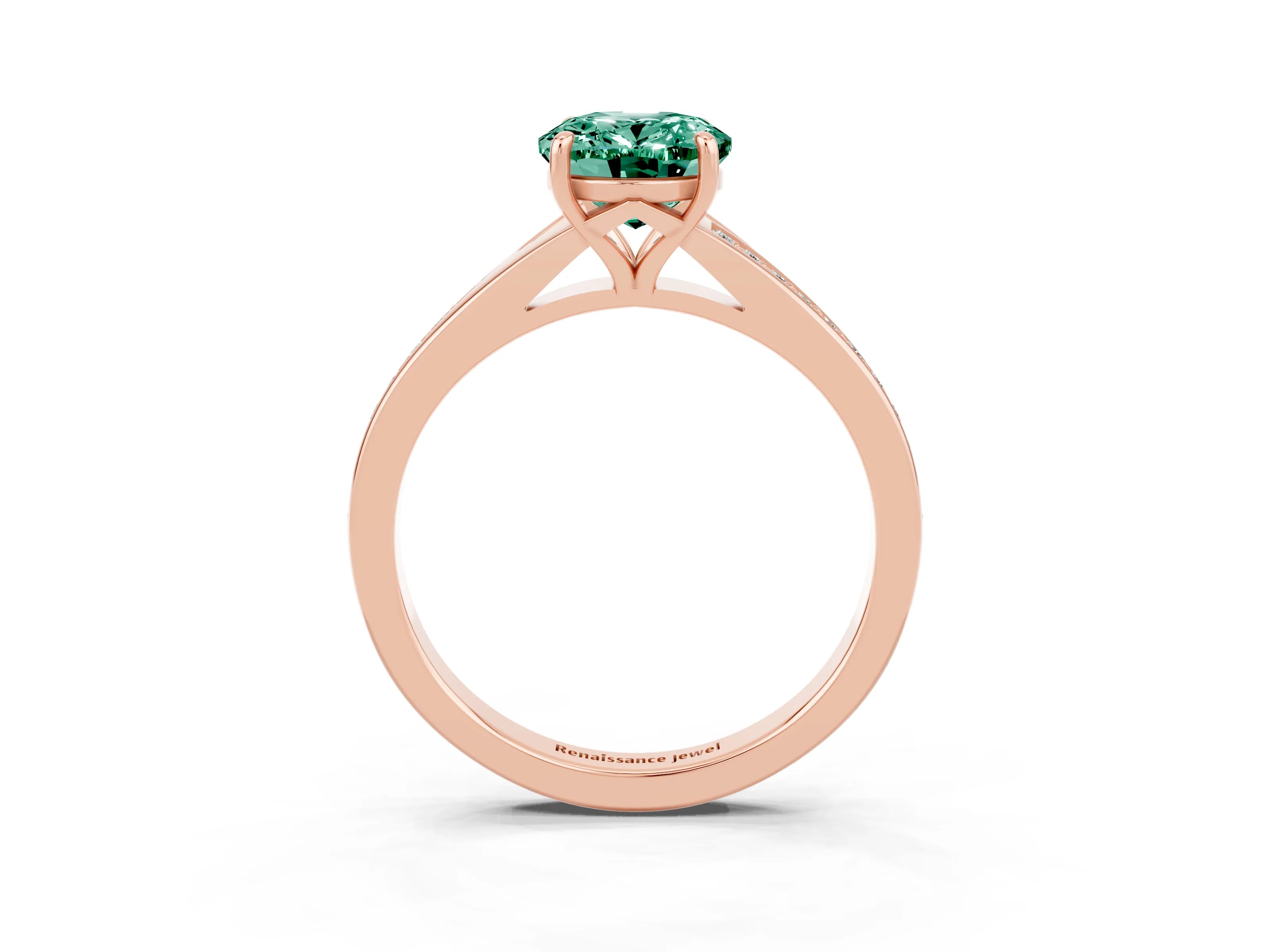Rose gold Oval Cut Green Sapphire Solitaire Ring with Pavé Band and Prong Setting_15