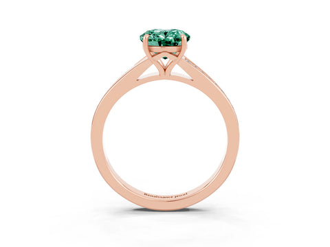 Rose gold Oval Cut Green Sapphire Solitaire Ring with Pavé Band and Prong Setting_15