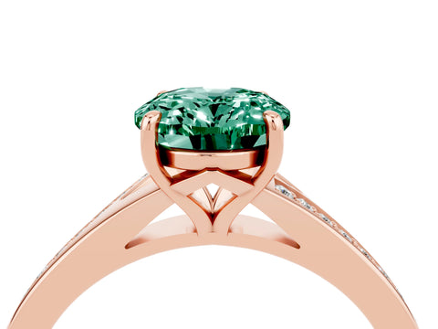 Rose gold Oval Cut Green Sapphire Solitaire Ring with Pavé Band and Prong Setting_16