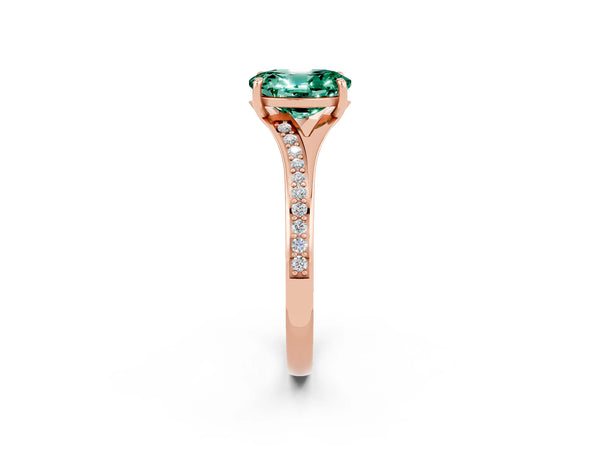 Rose gold Oval Cut Green Sapphire Solitaire Ring with Pavé Band and Prong Setting
