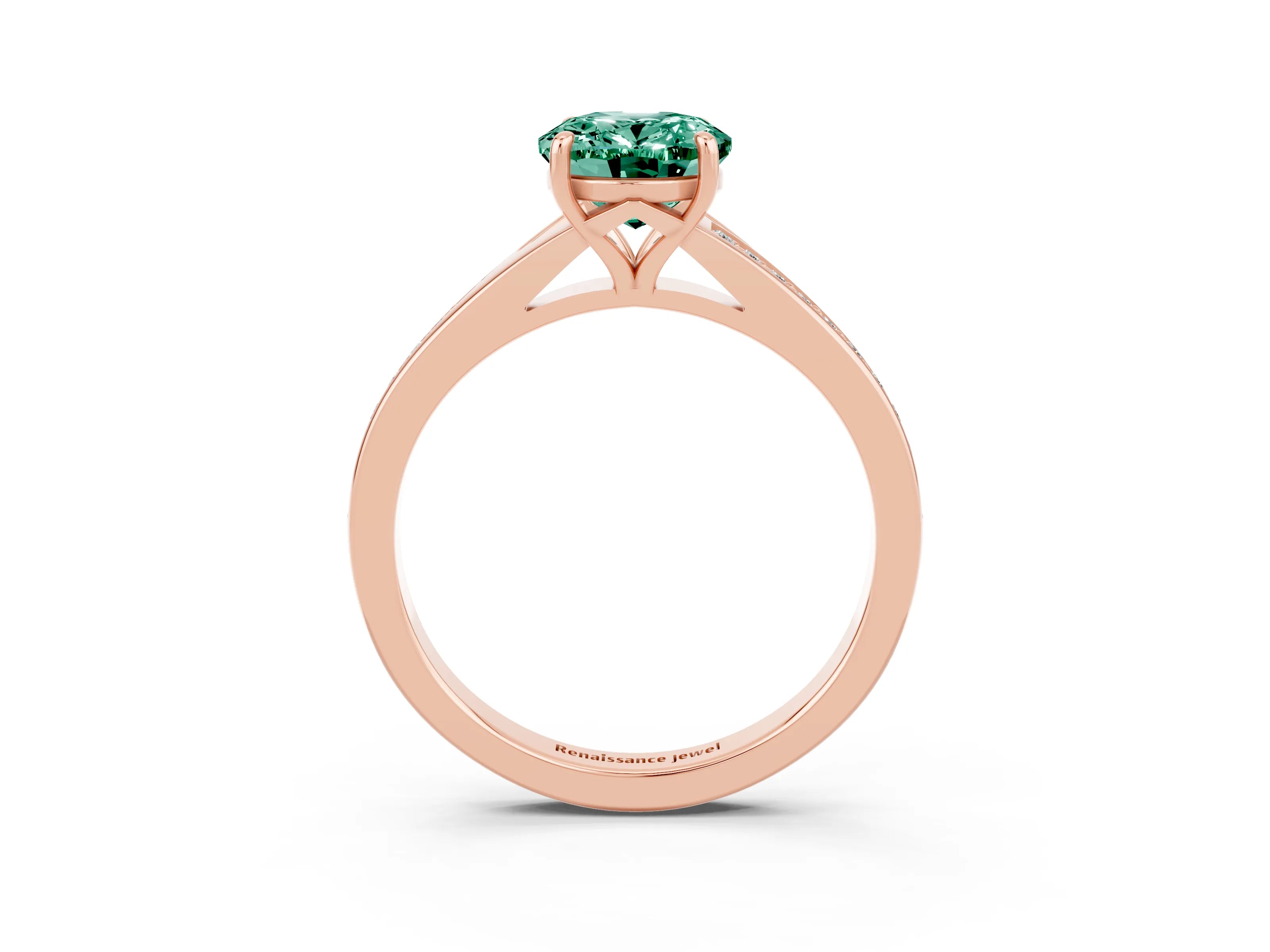 Rose gold Oval Cut Green Sapphire Solitaire Ring with Pavé Band and Prong Setting_3